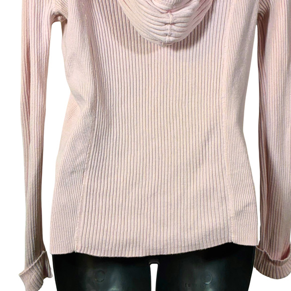 Tommy Hilfiger Hoodie Sweater Pink Long Sleeve Shirt M Ribbed Cotton Drawstring - Picture 7 of 11
